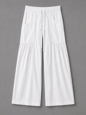 XCVI Women’s S White Ruched Wide Leg Pants Cotton Stretch Drawstring